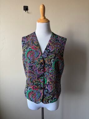 VTG Koret Paisley Print Quilted Vest SZ 10 Cottagecore Teachercore Grandmacore